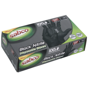 Sabco Large Black Nitrile Disposable Gloves - 100 Pack